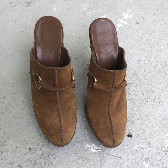 Gucci Brown Suede Platform Mules - Picture 1 of 10